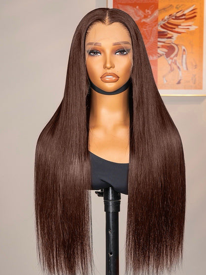 M Hairline Dark Brown Straight 13*6 Lace Front Wigs 250% Density