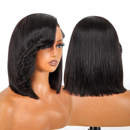 Human Hair Wigs Side Bang Layered Cut Wavy Bob Wig Glueless Women Wig UK