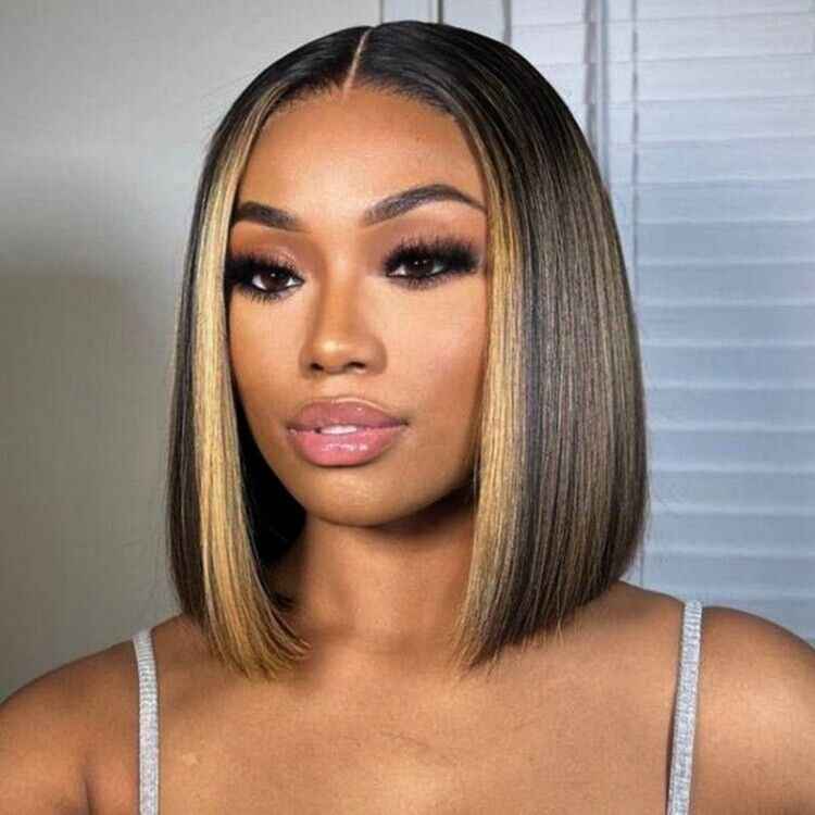 Blunt Cut Short Bob Human Hair Ready To Go Glueless Lace Front Wig