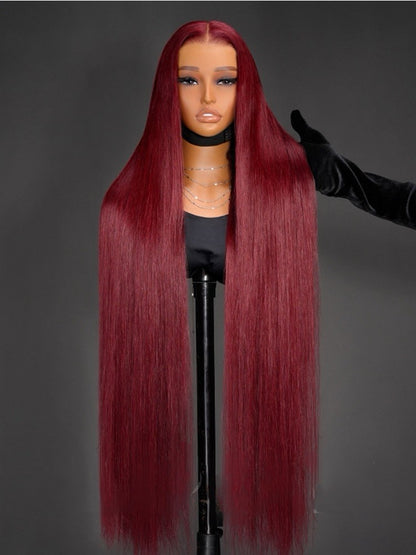 Super Long 50inch 300% Density Burgundy 13x6 HD Lace Front Wig Human Hair