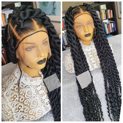 360 Full Lace Funmi Distressed Black Chunky Twist Braided Wig Women UK