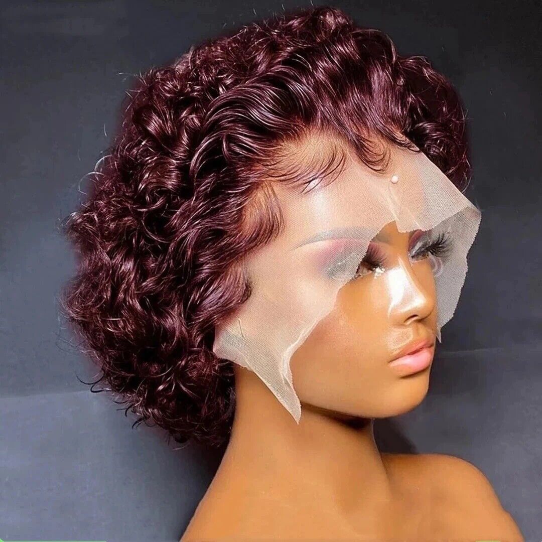 Human Hair Wigs Women Glueless Wear & Go Pixie Lace Front Short Wig UK 99j