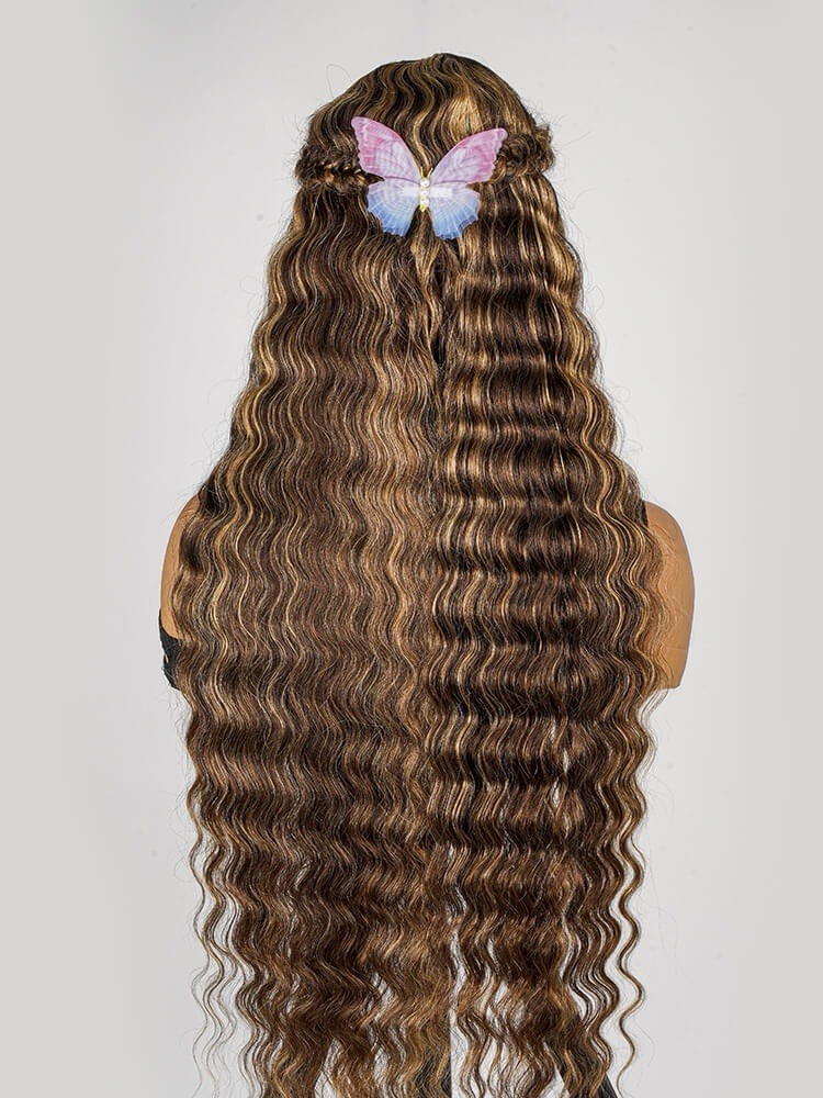 Glueless #P4/27 Color Highlight Wig Styled Crimped Wavy Front Wig