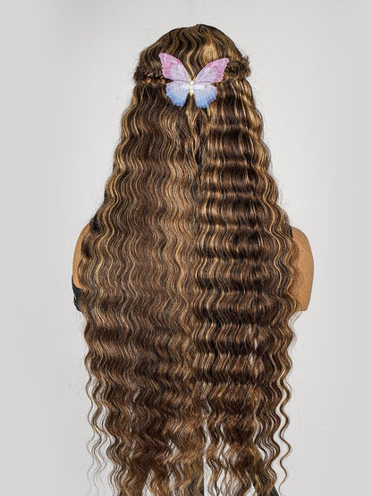 Glueless #P4/27 Color Highlight Wig Styled Crimped Wavy Front Wig