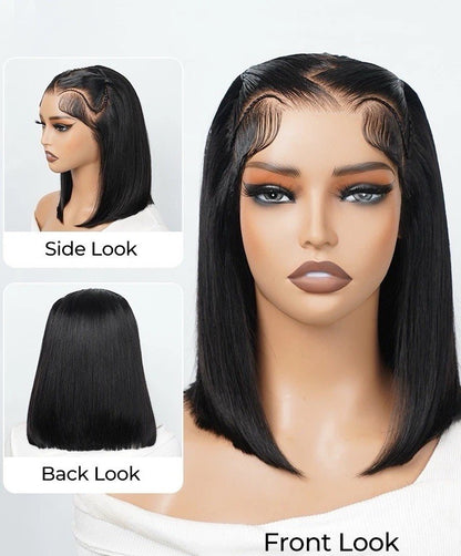 Human Hair Wigs Glueless Pre Styled Braided Ready To Wear Lace Front Bob Wig