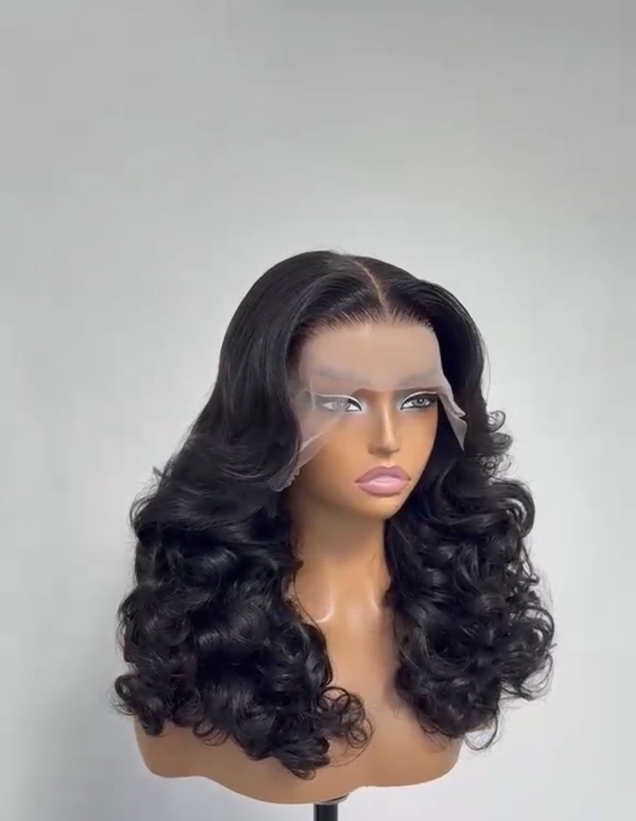 Pre Styled Layered Cut Bouncy Curly Human Hair Glueless 250% Full  Density Wig 