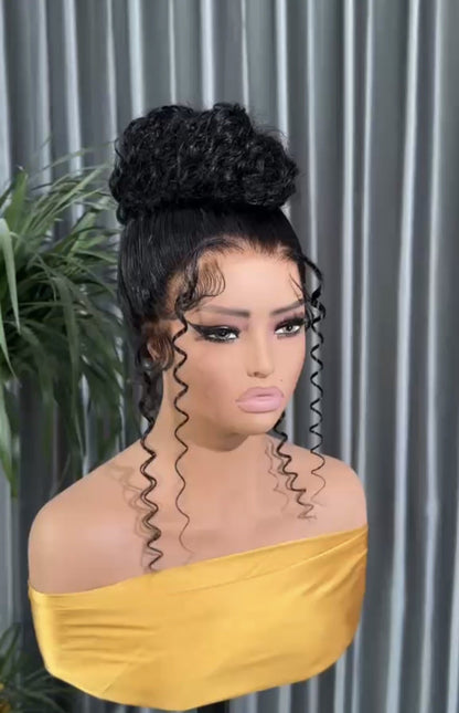 Glueless Pre Styled 360 Lace Wig With Invisible Drawstring 250% Curly Messy Bun