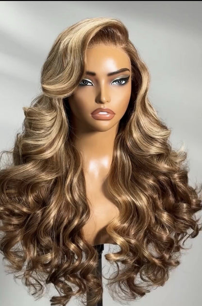 Glueless Pre-Styled Highlight Wavy Honey Blonde HD Lace Front Wig 250% Wear & Go