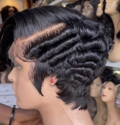Pixie Cut Human Hair Pre Styled Ready To Wear Short Wig