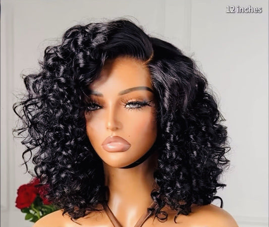 Glueless Bouncy Curly Pre Styled Ready To Wear Bob HD Lace Front Wigs 250% Full