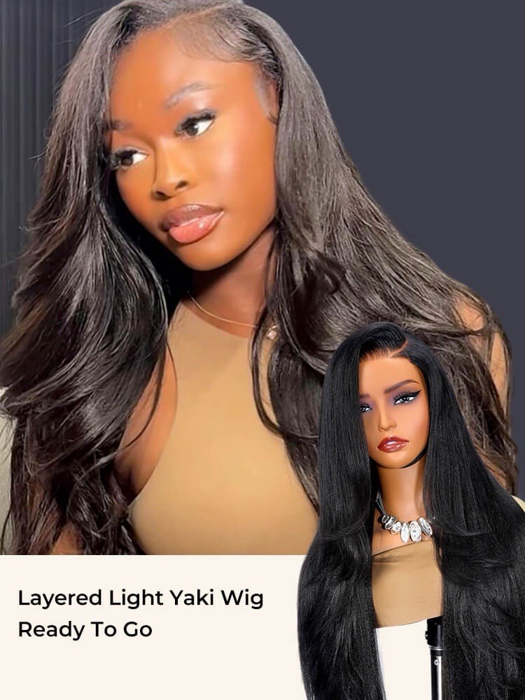 Pre Styled Side Part Light Yaki Straight 5x7 Glueless Lace Wig With Layers