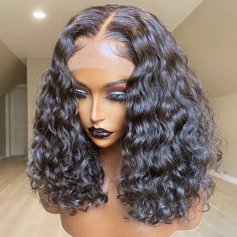 Women Human Hair Wigs Lace Front Glueless Loose Curly Invisible Short Wigs UK