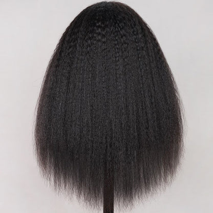 Half Wig Yaki Straight Drawstring Wigs Easy To Wear & Go 3/4 Flip Over No Glue