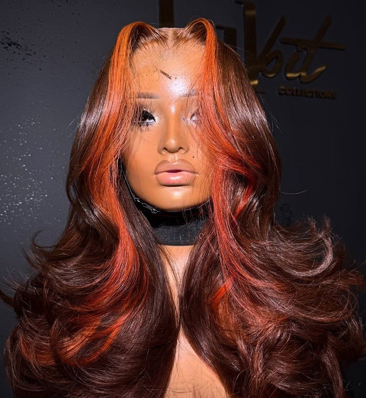 Pre Styled Layered Body Wave Ready To Go Highlights Wig With Bangs 250% Density 