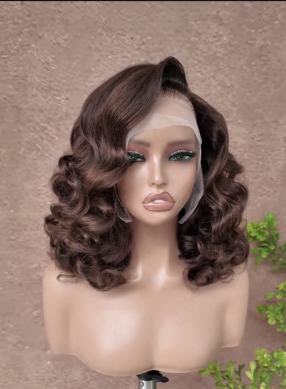 Bouncy Curly Pre Styled Glueless Bob Wig 250% Density Human Hair Ready To Wear 