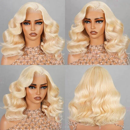 Human Hair Wig Wigs Glueless Womens Wear & Go Lace Front Blonde Short Wig UK