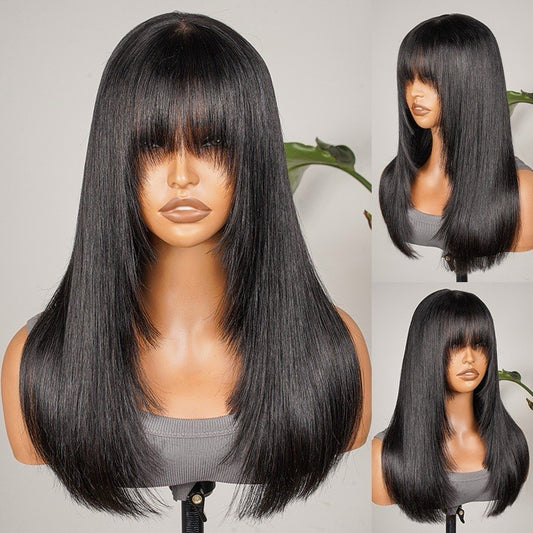 Human Hair Ready To Wear  Glueless Lace Front Wig With Bangs