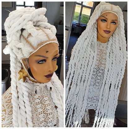 360 Full Lace Funmi Distressed White Chunky Twist Braided Wig 35inch Women UK