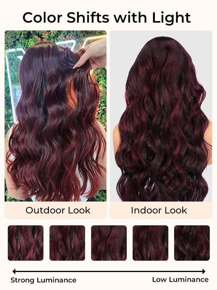 Highlight Red Burgundy Side Part Body Wave 13x6 Lace Frontal Human Hair Wig