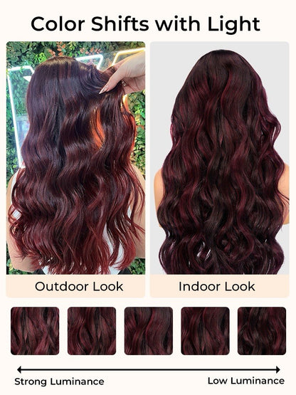 Highlight Red Burgundy Side Part Body Wave 13x6 Lace Frontal Human Hair Wig