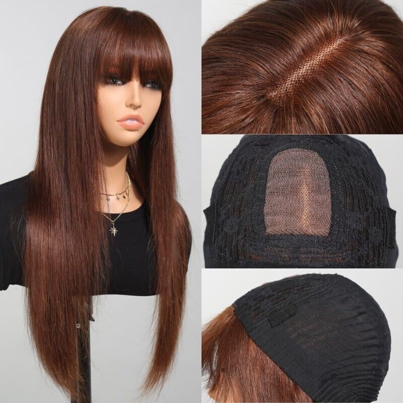 Human Hair Wigs Wig With Bang Glueless Wear And Go Women UK