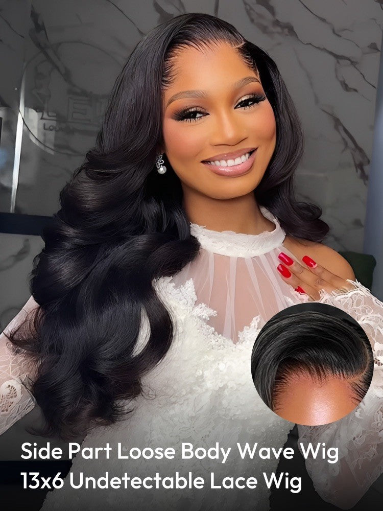 Lagos Hairline Pre Styled Glueless Side Part Loose Wave Human Hair 250% Full Wig