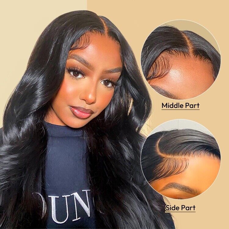 Women Human Hair Wigs Glueless Transparent Full Lace Front Wavy Long Wig UK