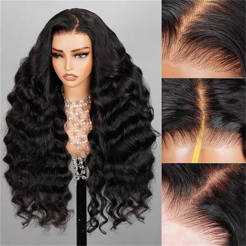 Women Human Hair Wigs Glueless Lace Front Wear Go Wavy Long Short Wig UK