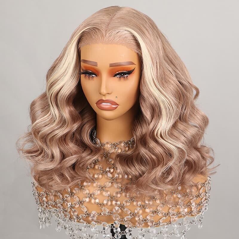 Human Hair Wig Wigs Glueless Women Wear & Go Lace Front Wavy Short Wig UK Blonde