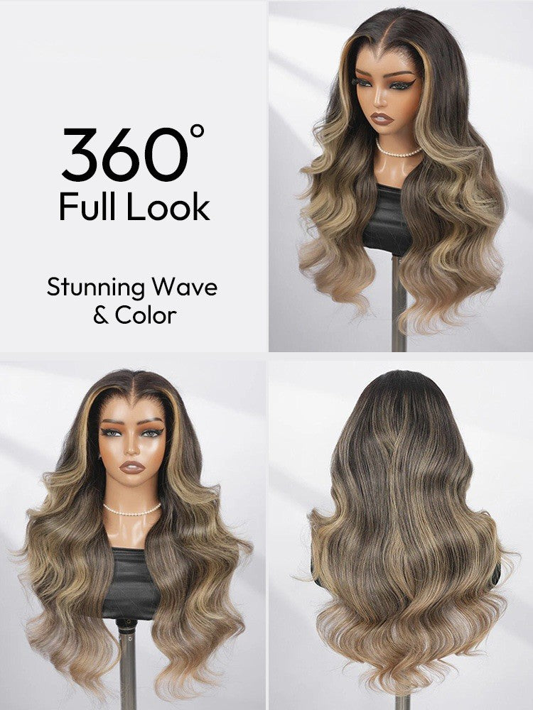 Lagos Hairline Pre Styled Glueless Wavy Human Hair 250% Density Wig Balayage 