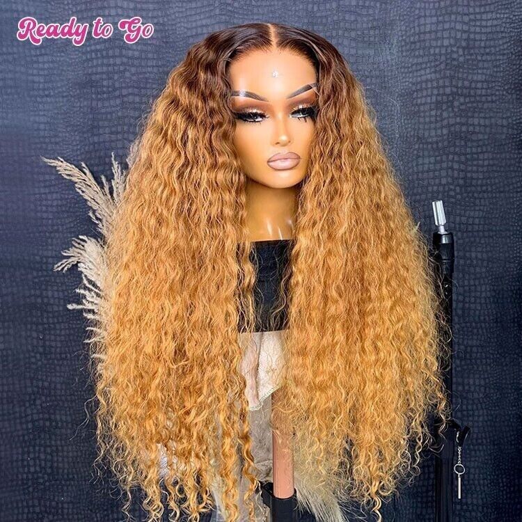 Human Hair Wigs Wig Glueless Wear Go Women Pre-cut Lace Front Curly UK