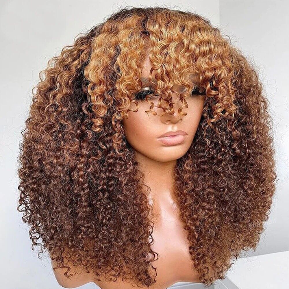 Human Hair Wigs Women Glueless Curly Short Long Wig With Bangs UK