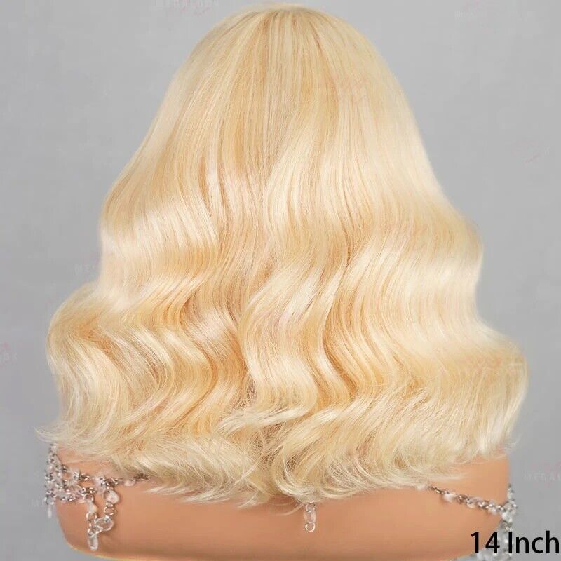 Human Hair Wig Wigs Glueless Womens Wear & Go Lace Front Blonde Short Wig UK