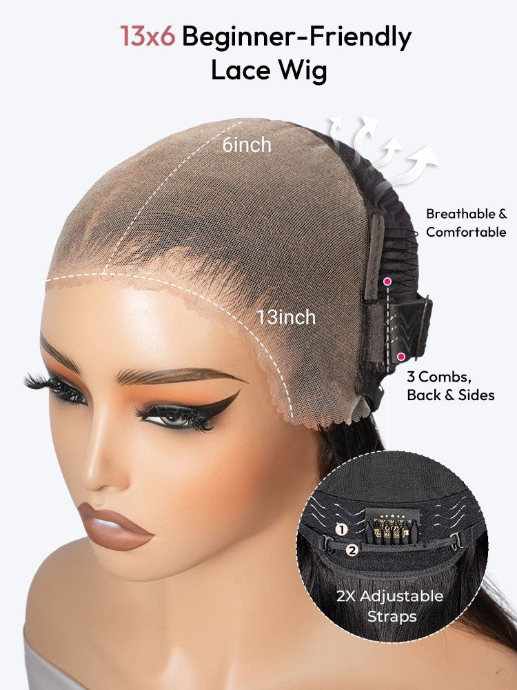Pre Styled Side Pre-Braided Glueless Lace Wavy Human Hair 300% Full Density Wig