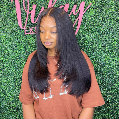 250% Straight Hair With Layers Shoulder Length Glueless Human Hair HD Lace Wig