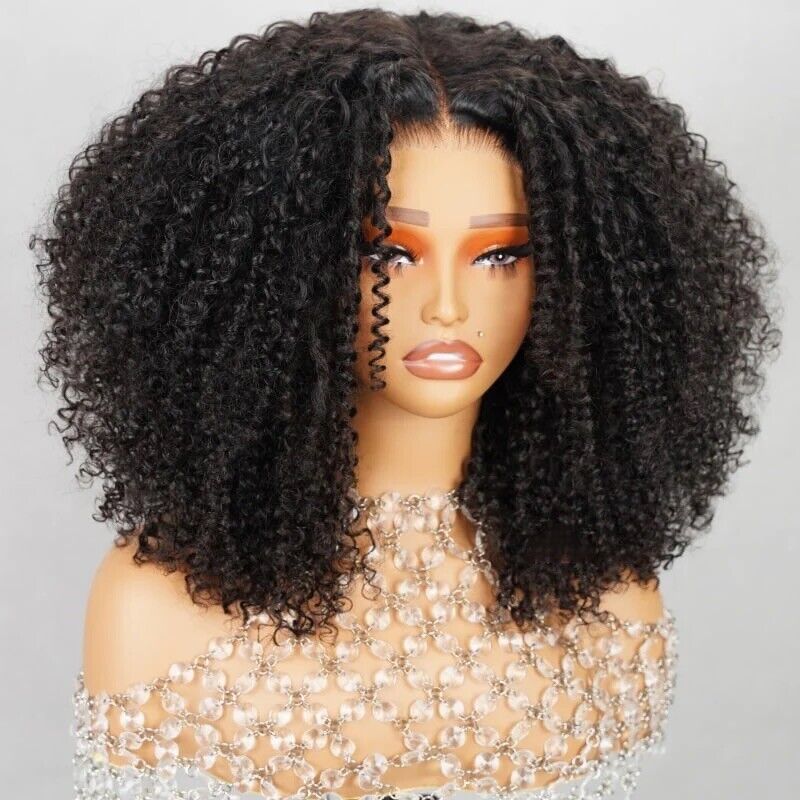 Glueless Wear & Go Lace Pre Cut Front Kinky Curly Wig Human Hair Wigs UK Women