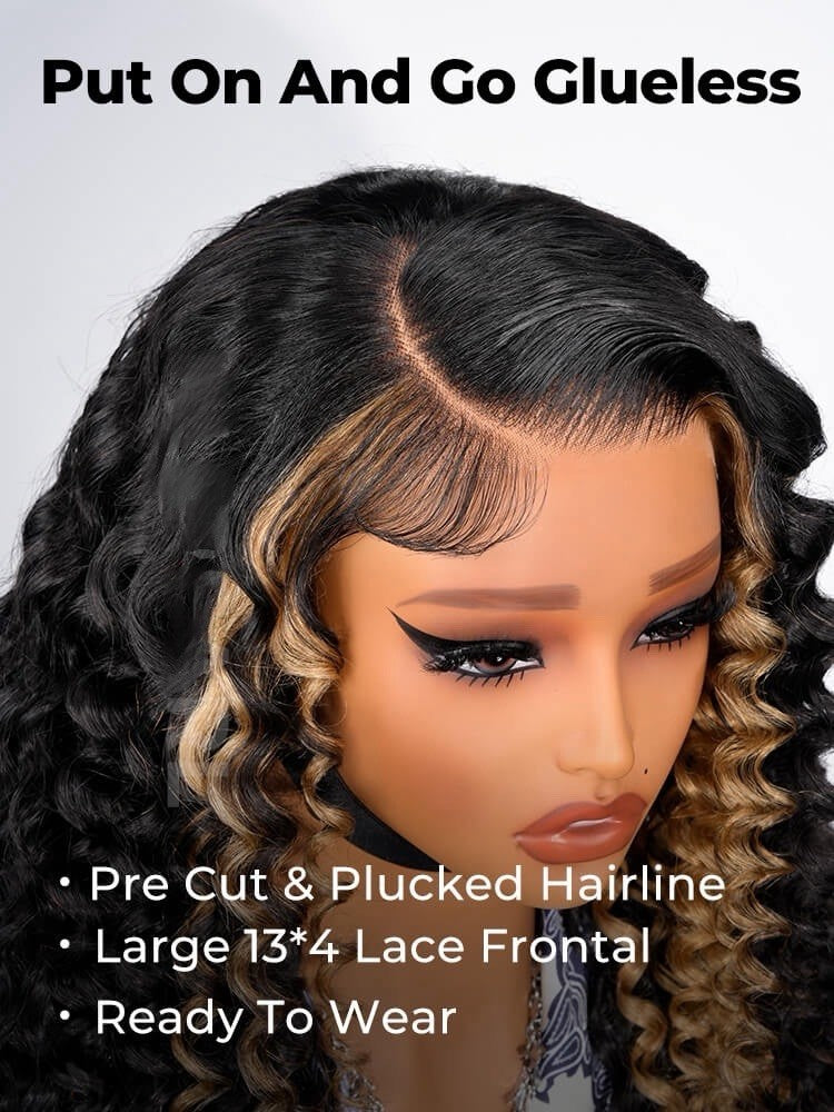 250% Density Pre Everything Side Part Highlight Deep Wave 13x4 Lace Wig Glueless