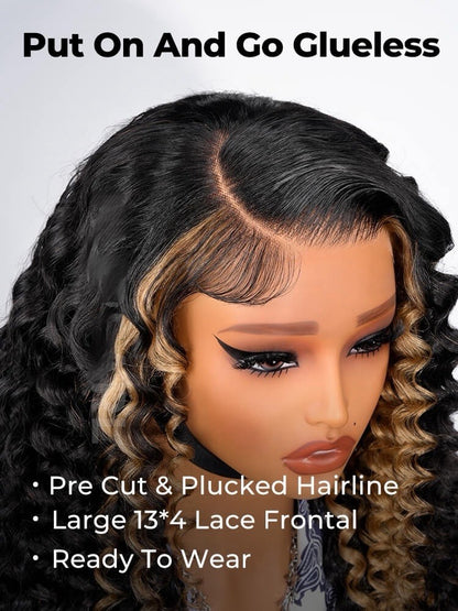 250% Density Pre Everything Side Part Highlight Deep Wave 13x4 Lace Wig Glueless