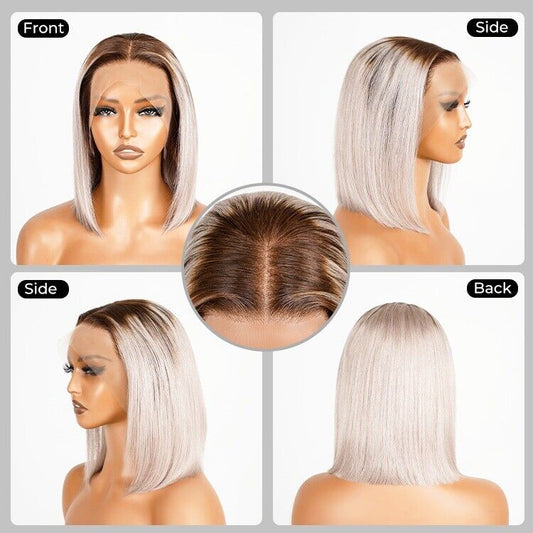 Human Hair Wigs Lace  Coloured #T4/Silver Bob Wig Glueless Women Wig UK