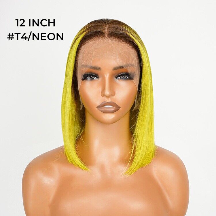 Human Hair Wigs Lace  Coloure #T4/Neon Bob Wig Glueless Women Wig UK