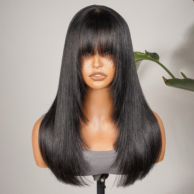 Human Hair Ready To Wear  Glueless Lace Front Wig With Bangs