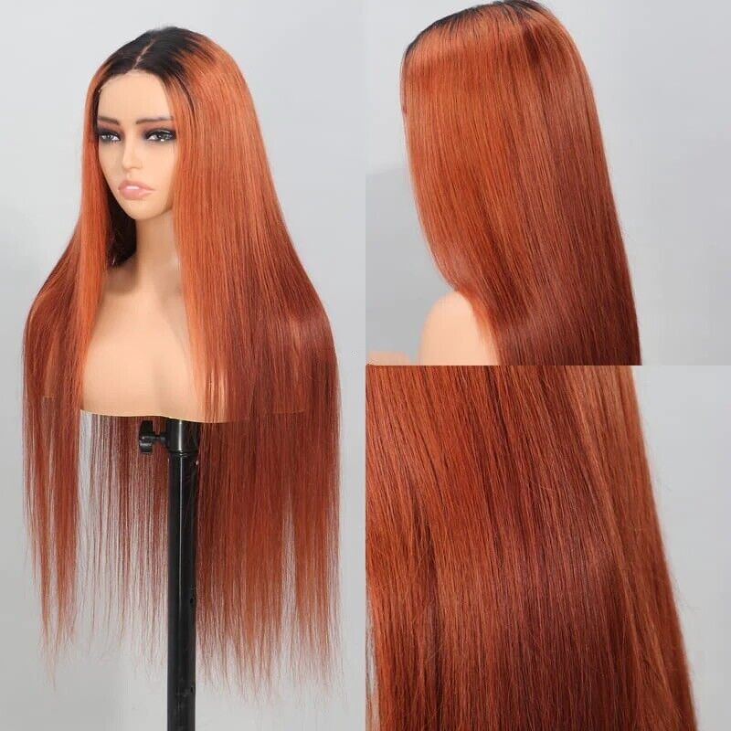 Human Hair Wigs Glueless Women Lace Front Straight Long Coloured Wig