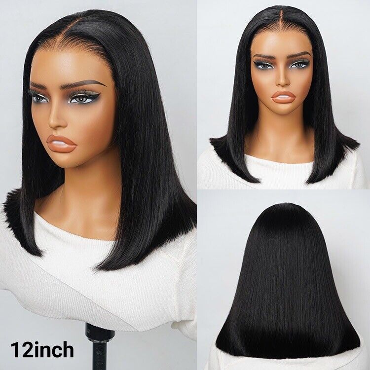 Human Hair Glueless Pre Cut Lace Ready To Wear Wig Straight Bob Wig Women UK