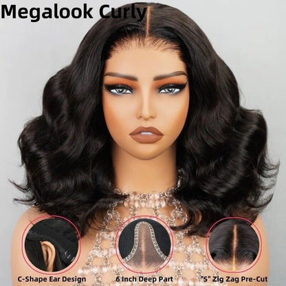 Human Hair Wigs UK Women Full Glueless Wear & Go Wavy Lace Front Short Bob Wig