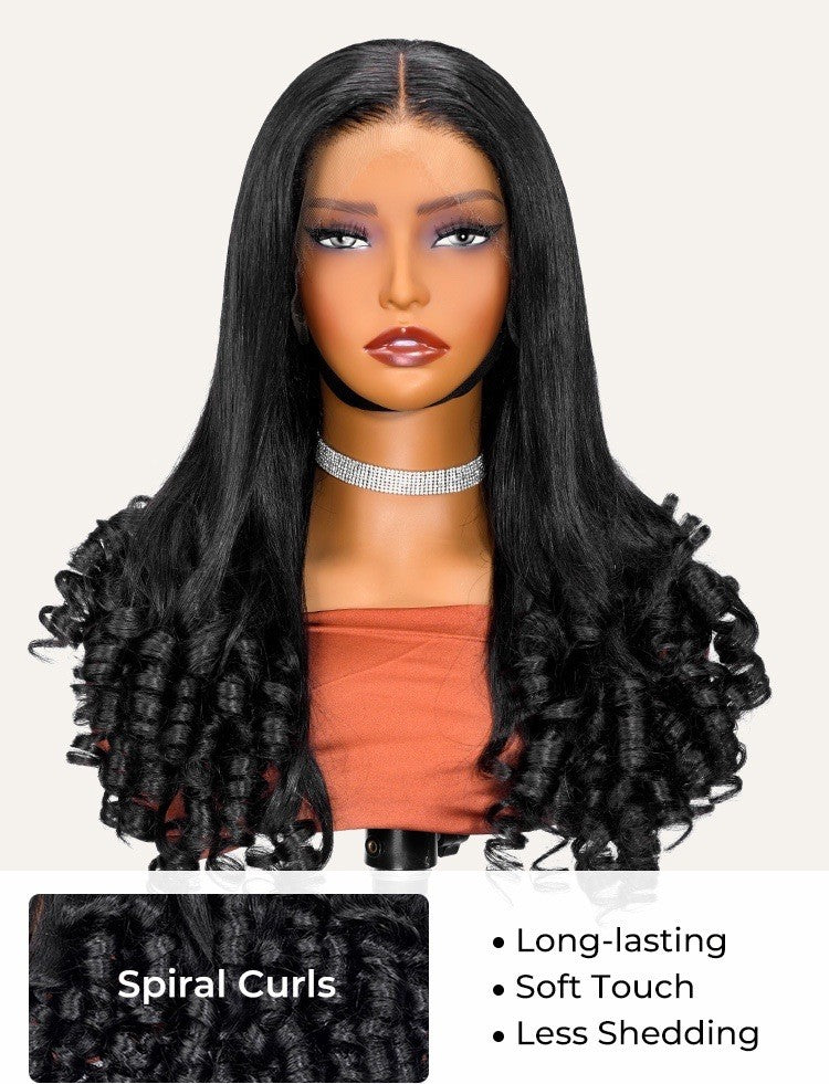 Pre Styled Straight Hairstyle With Curly Ends 13x4 Lace Front Wig