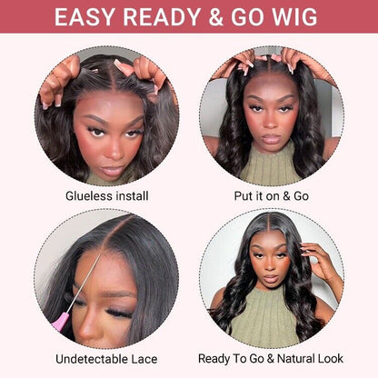 Human Hair Wigs Glueless Pre Cut Lace Front Wear Go Wavy Long Wig Women UK