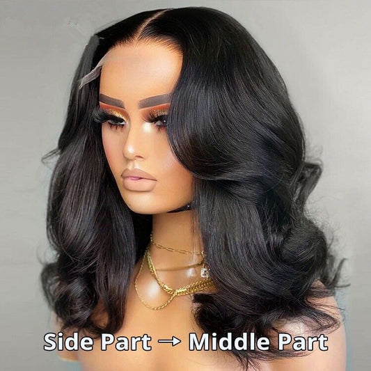 Womens Human Hair Wigs Glueless Wavy Short Full Lace Front Short Bob Wig UK