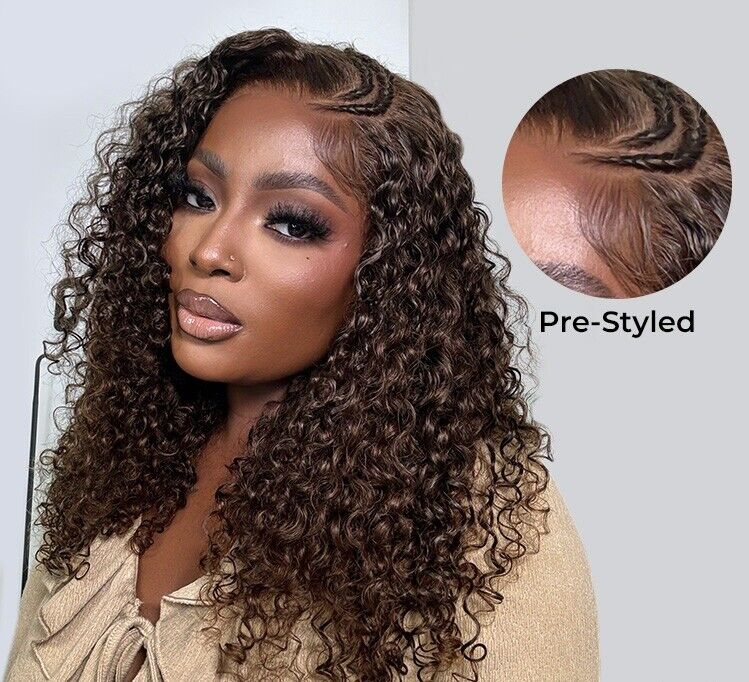 Human Hair Wigs Glueless Pre Styled Braided Lace Front Wear Go Curly Wig Women