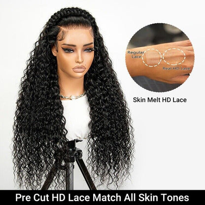 Human Hair Glueless Pre Styled Pre Cut Lace Ready To Wear Wig Deep Wave Women