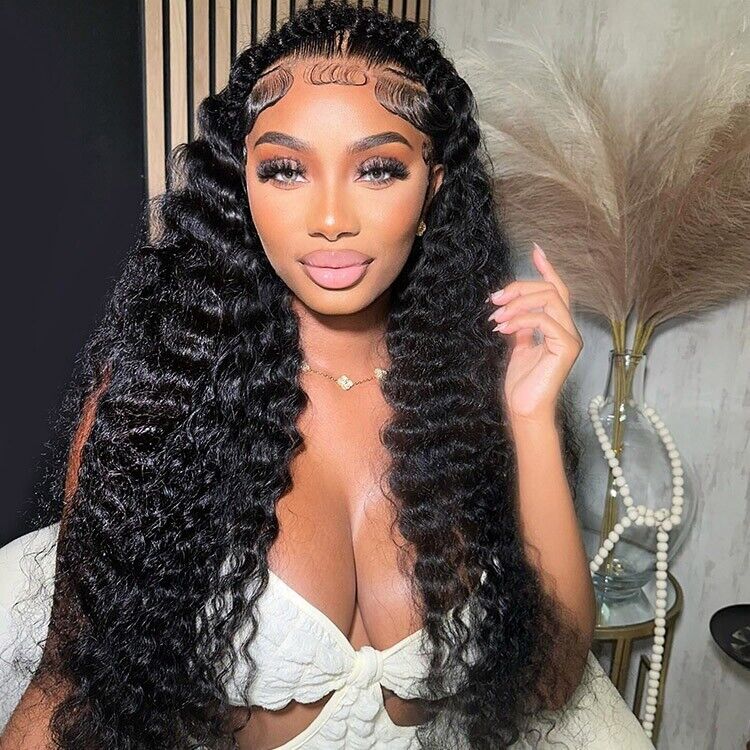 Human Hair Glueless Pre Styled Pre Cut Lace Ready To Wear Wig Deep Wave Women